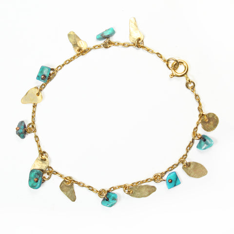 Golden Leaves - Gold-Filled Leaves & Turquoise Gemstone Bracelet
