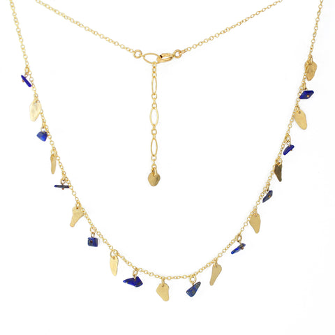 Golden Leaves - Gold-Filled Leaves & Lapis Lazuli Gemstone Necklace