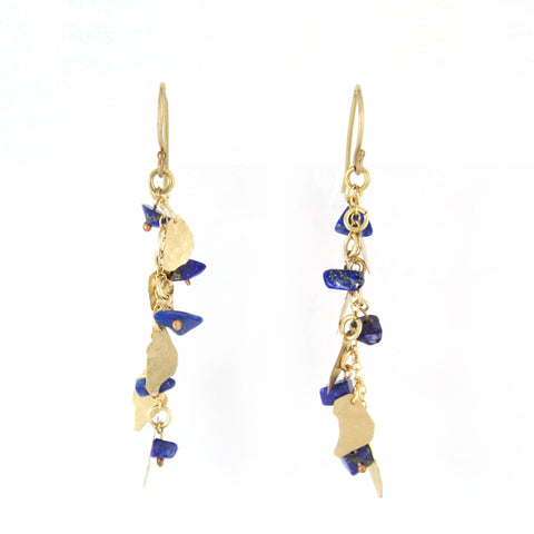 Golden Leaves - Gold-Filled Leaves & Lapis Lazuli Earrings