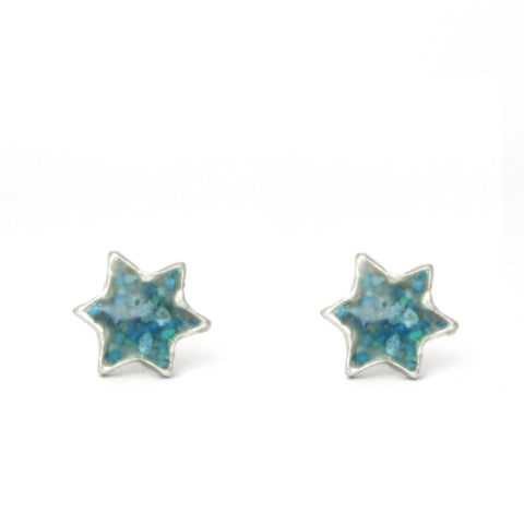Turquoise Star Of David Silver & Stones Earrings