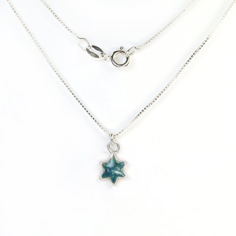 Small Blue Star of David Necklace with stones