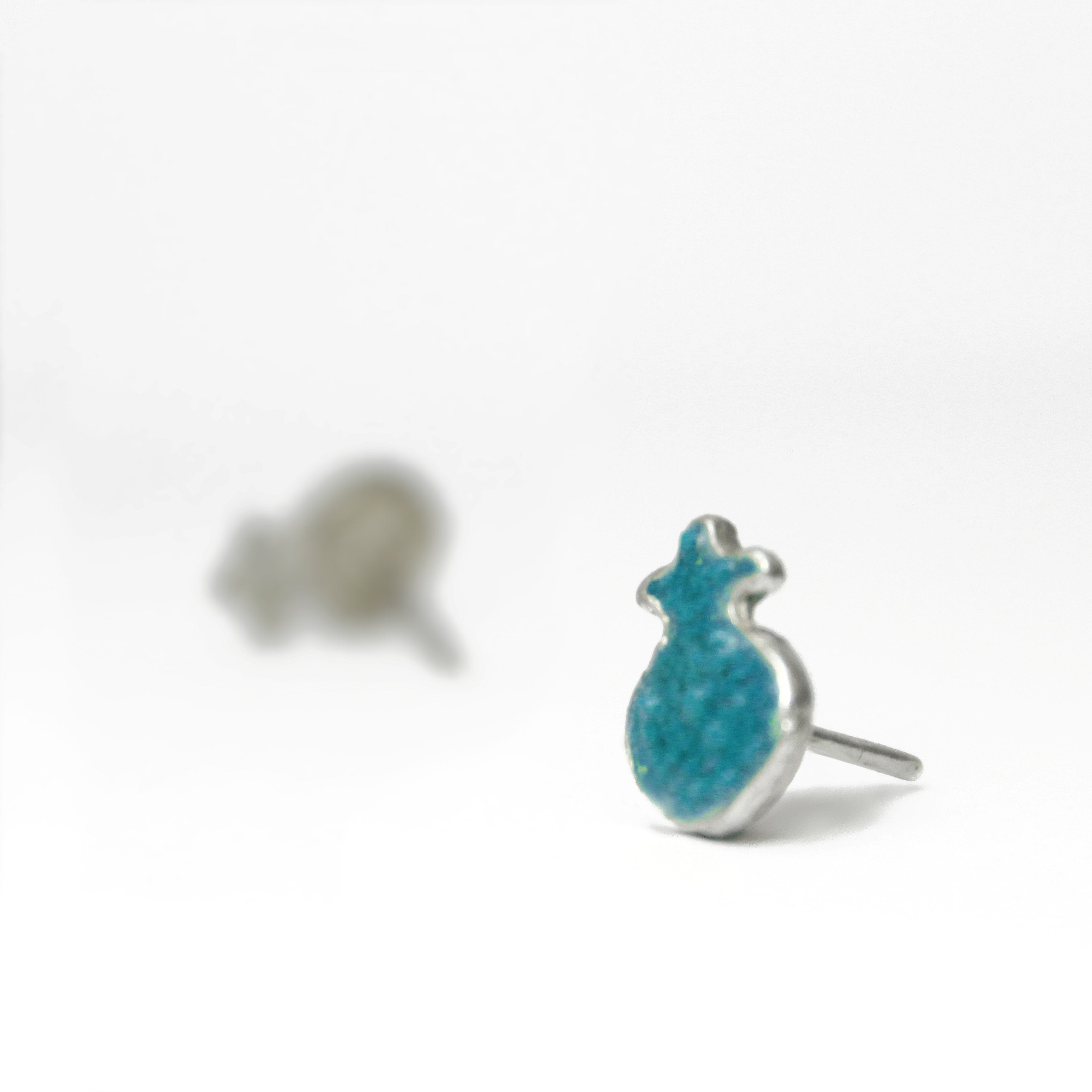 Turquoise Pomegranate Silver & Stones Pierce Earrings - Shulamit Kanter