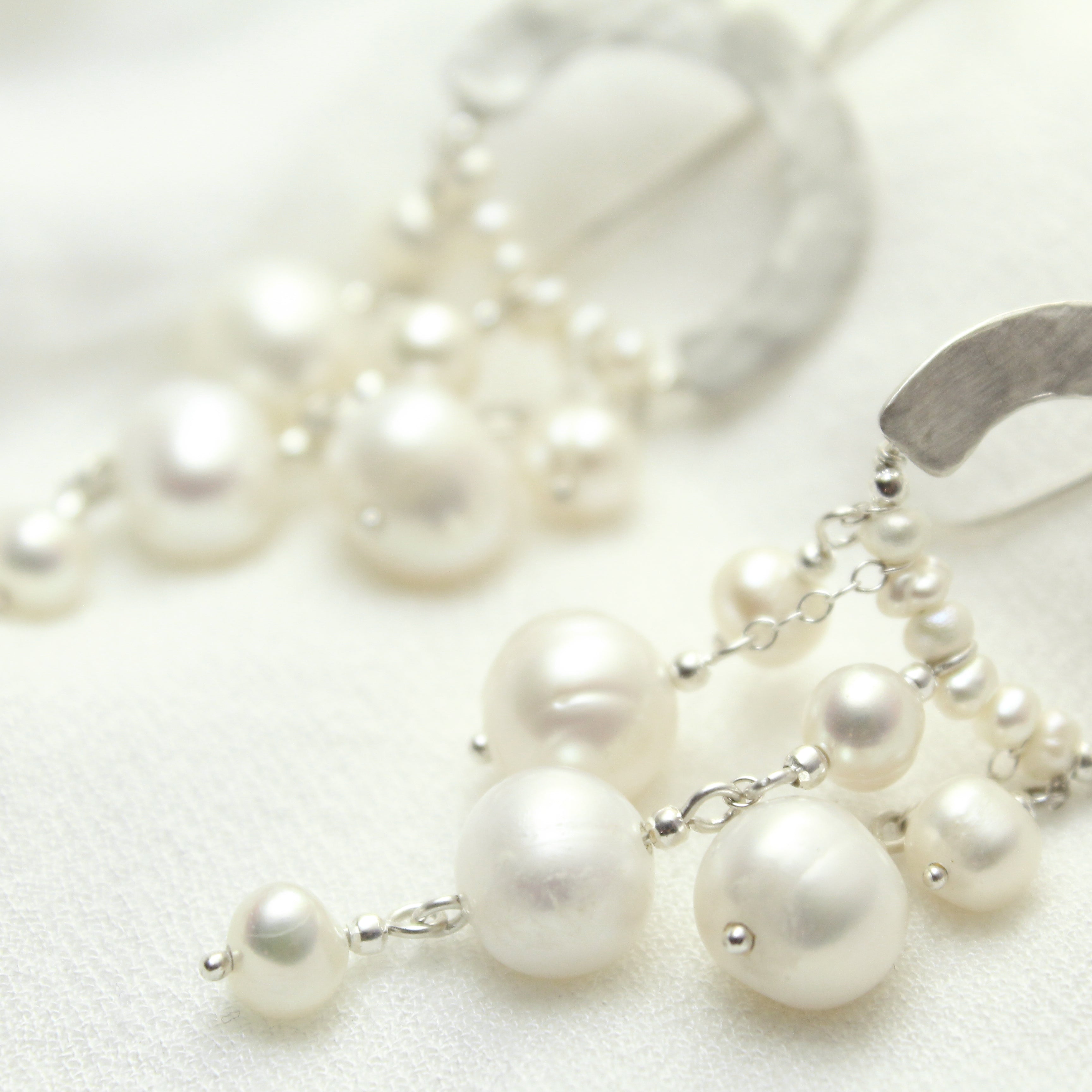Crescent Moon - Sterling Silver & Freshwater Pearl Earrings