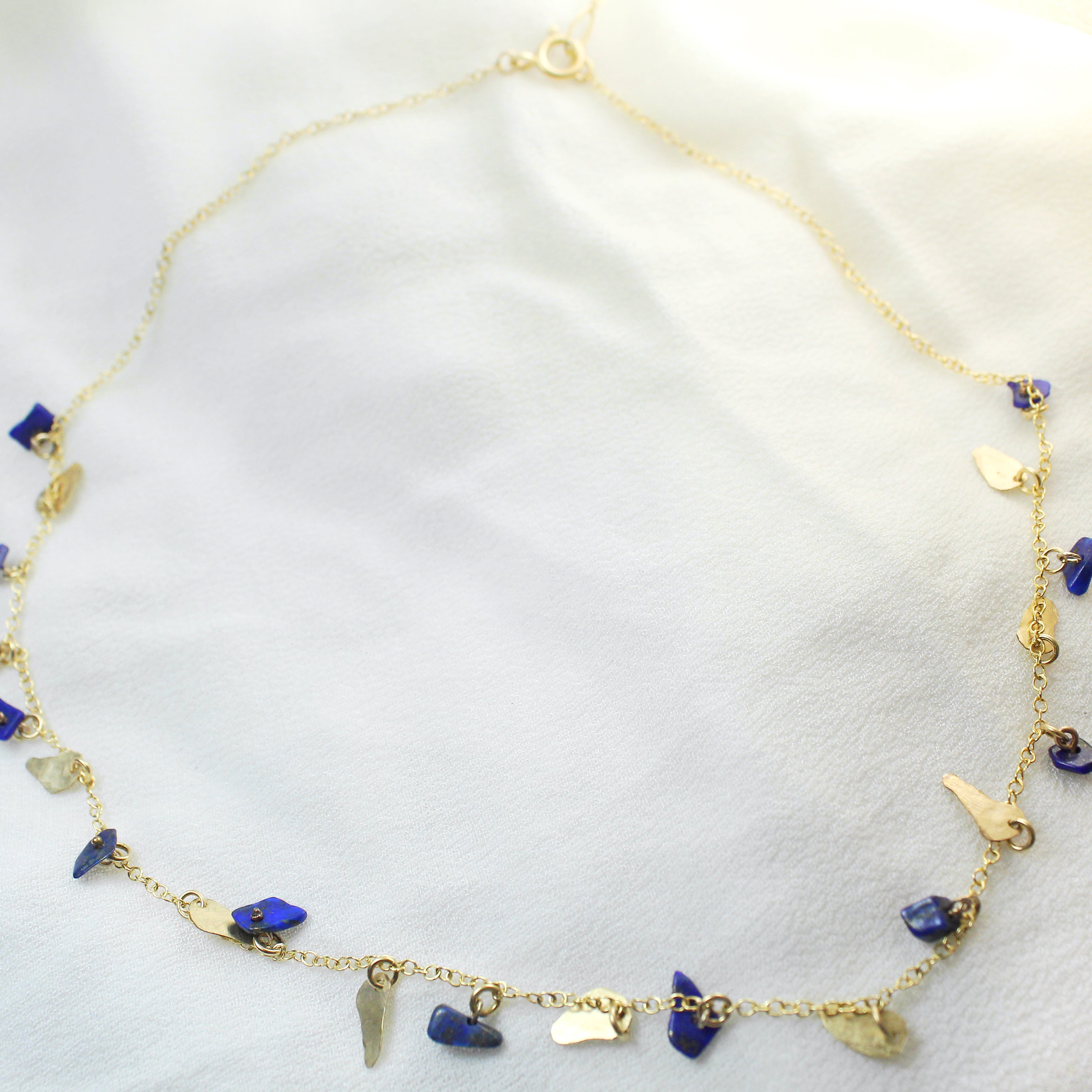Golden Leaves - Gold-Filled Leaves & Lapis Lazuli Gemstone Necklace