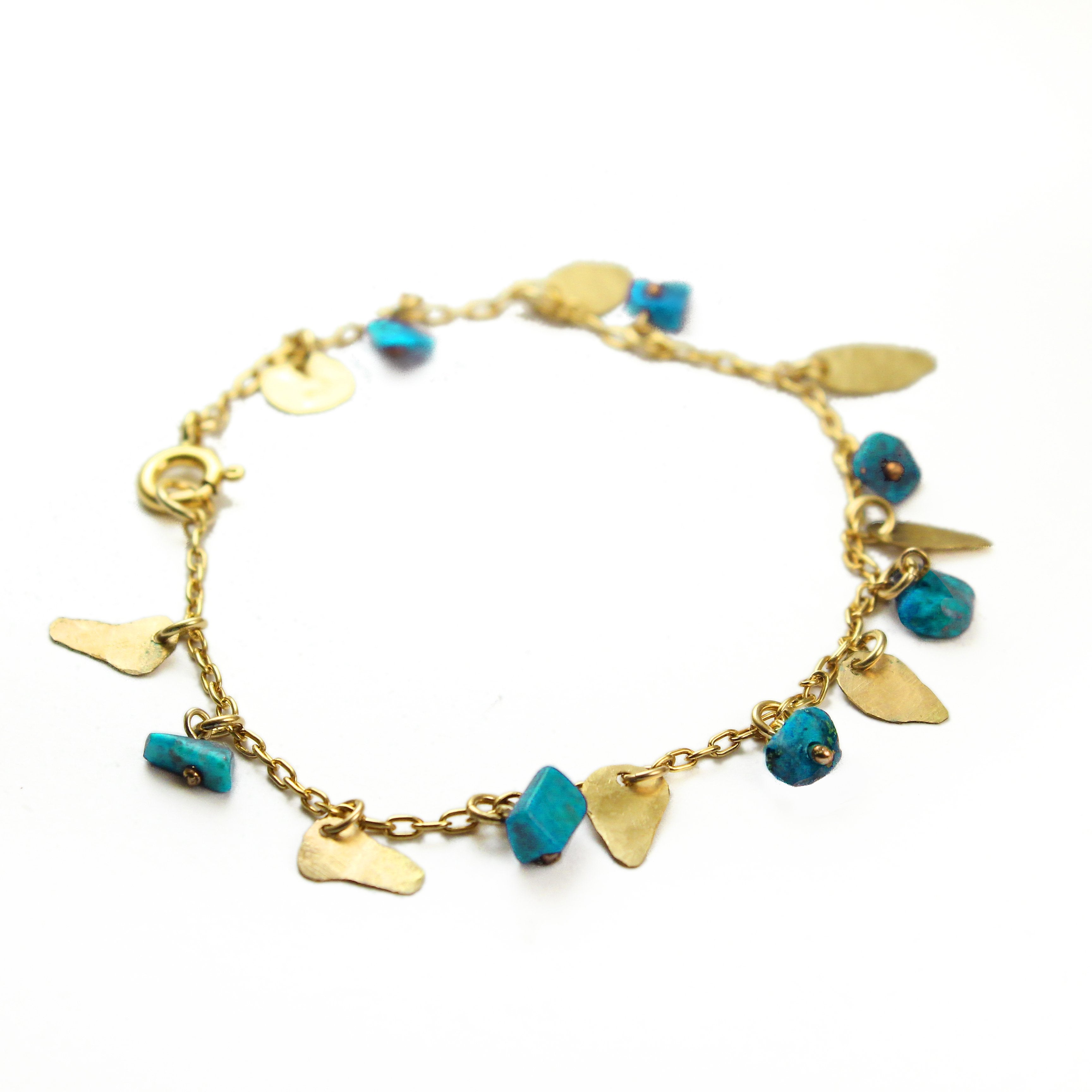 Gold filled Leaves & Turquoise Gemstones Elegant Bracelet - Shulamit Kanter