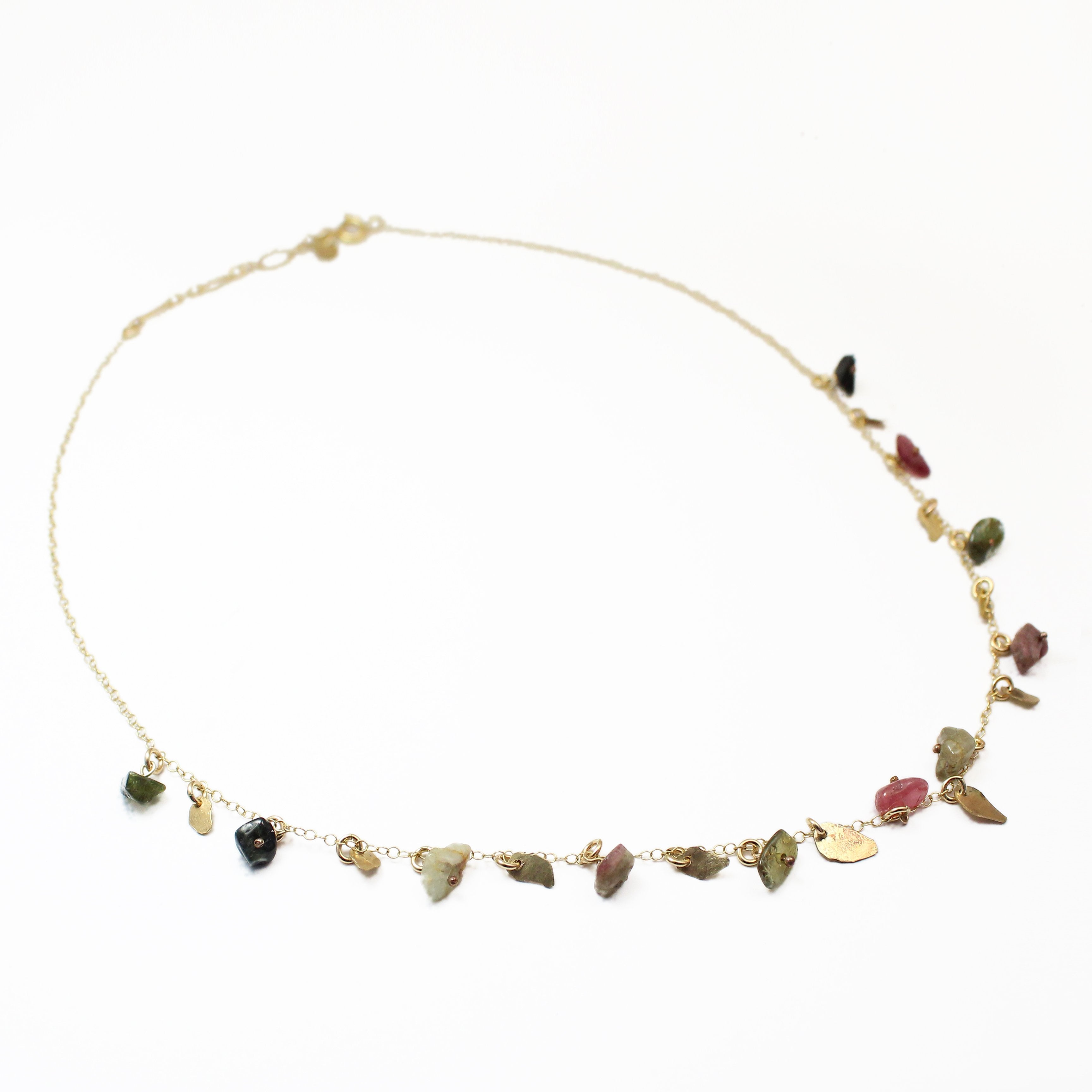 Gold filled Leaves & Tourmaline Gemstones Elegant Necklace - Shulamit Kanter