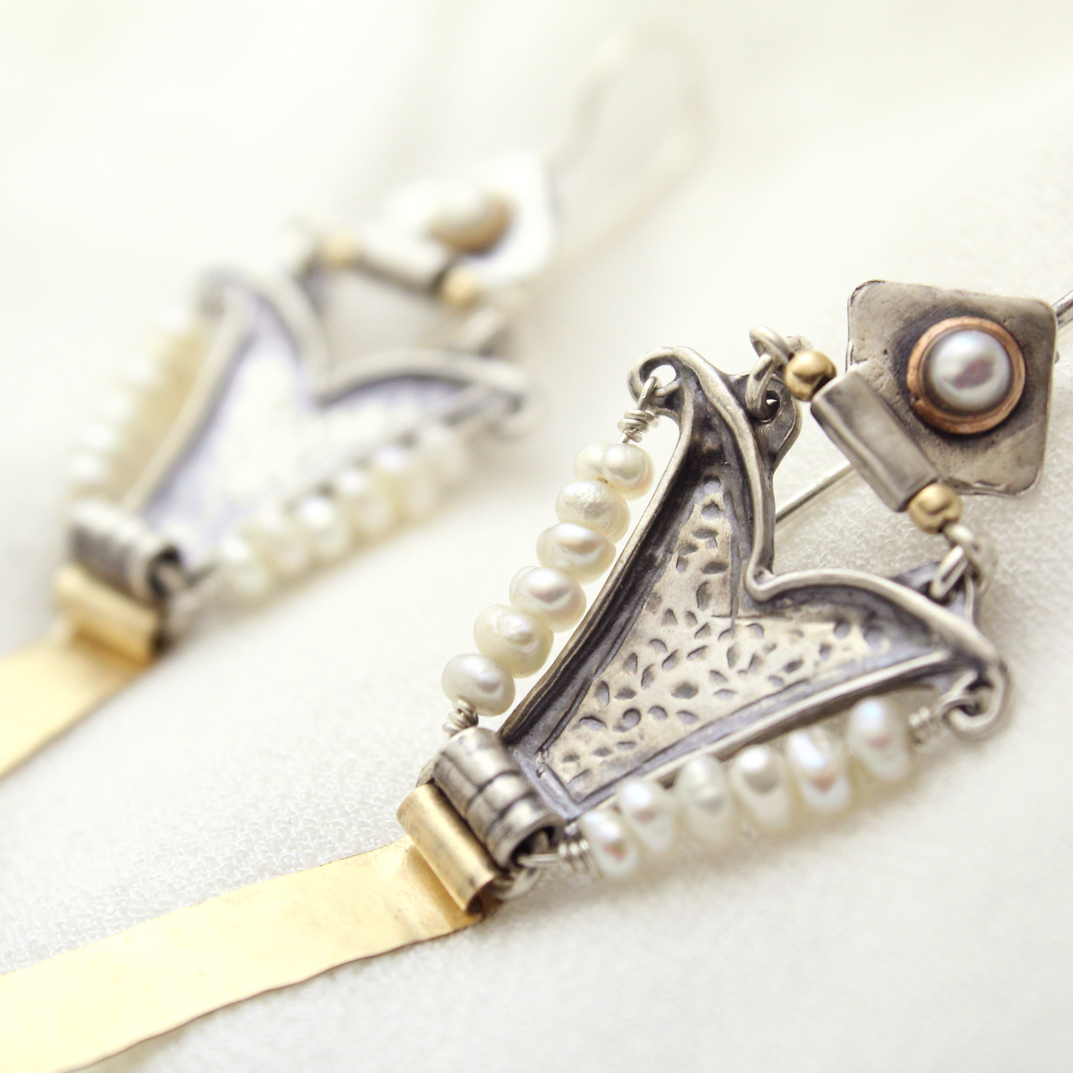 Crescent Moon - Sterling Silver, Gold-Filled & Freshwater Pearl Earrings