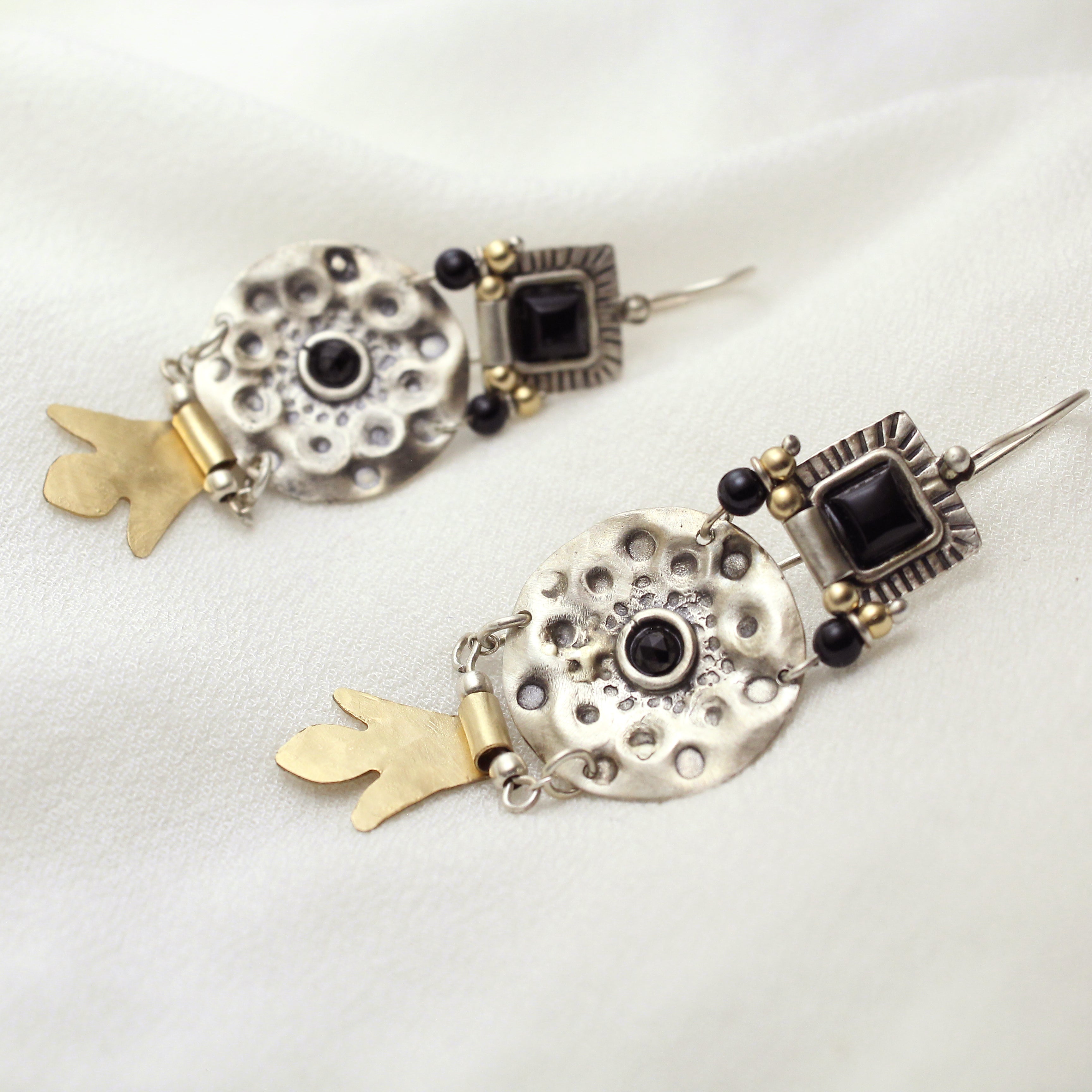 Silver, 14K Gold Filled & Onyx Gemstone Earrings