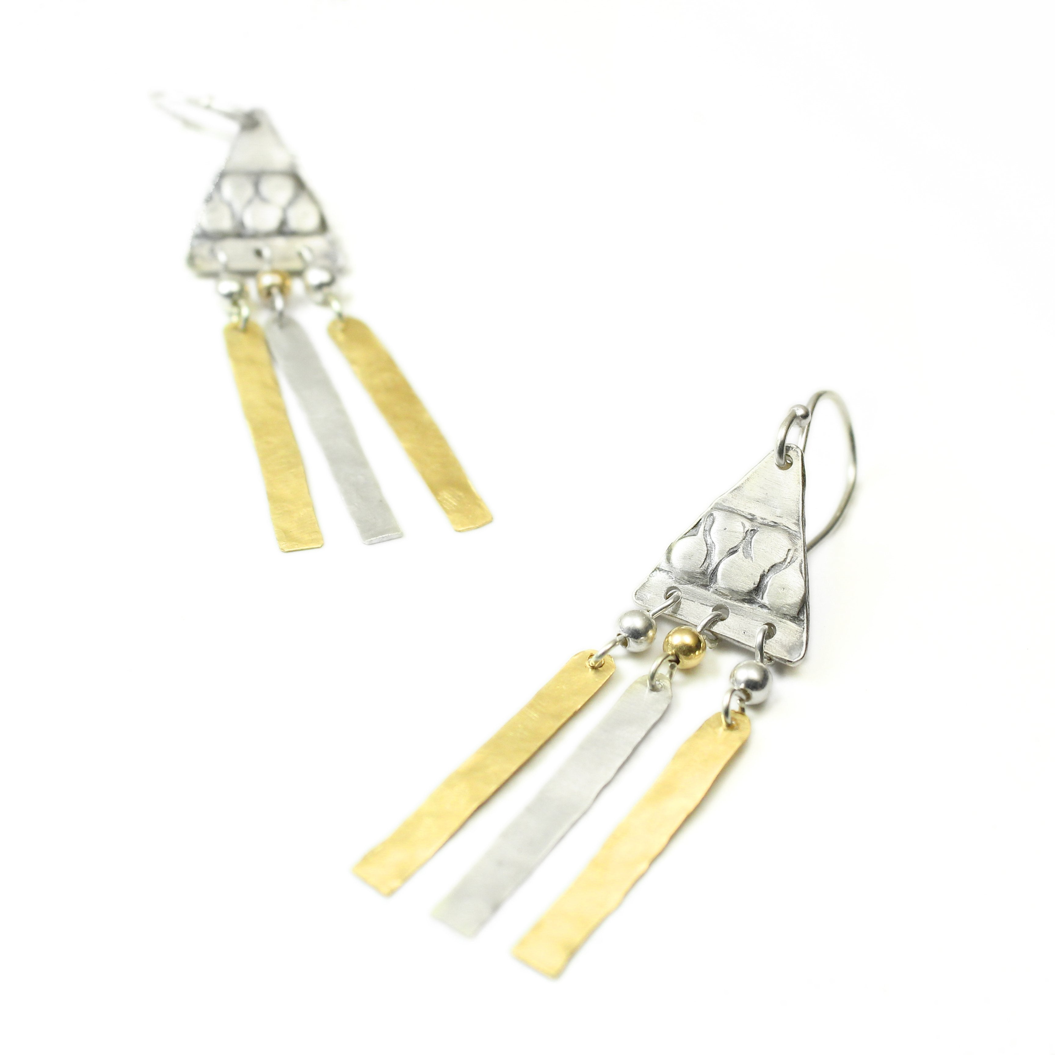 Silver & Gold filled Triangular Medium Size Earrings - Shulamit Kanter