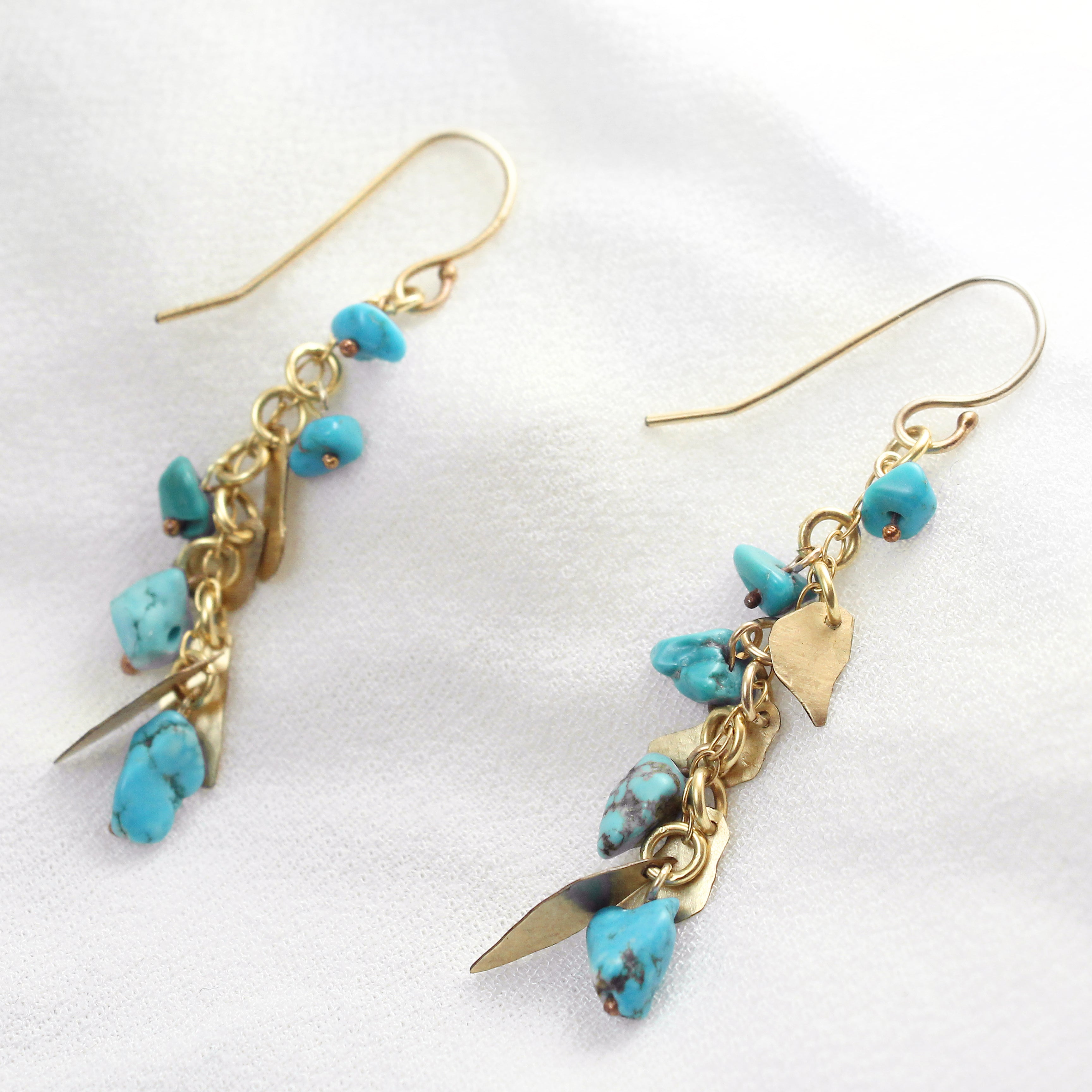 Golden Leaves - Gold-Filled Leaves & Turquoise Gemstone Earrings