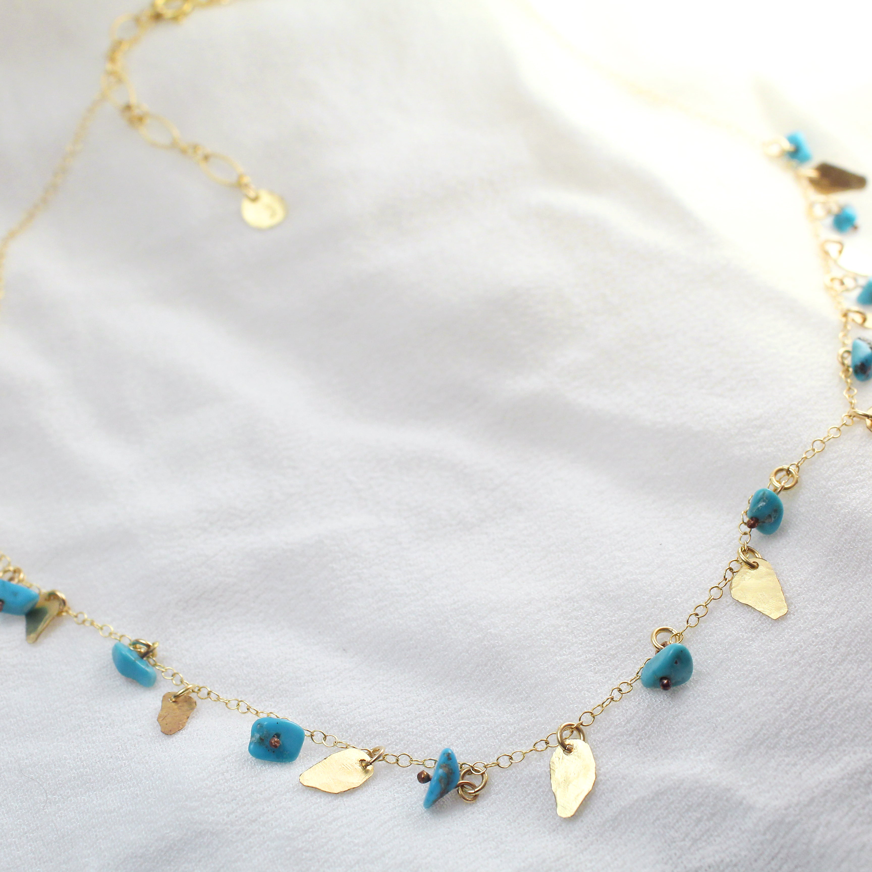 Golden Leaves - Gold-Filled Leaves & Turquoise Gemstone Necklace