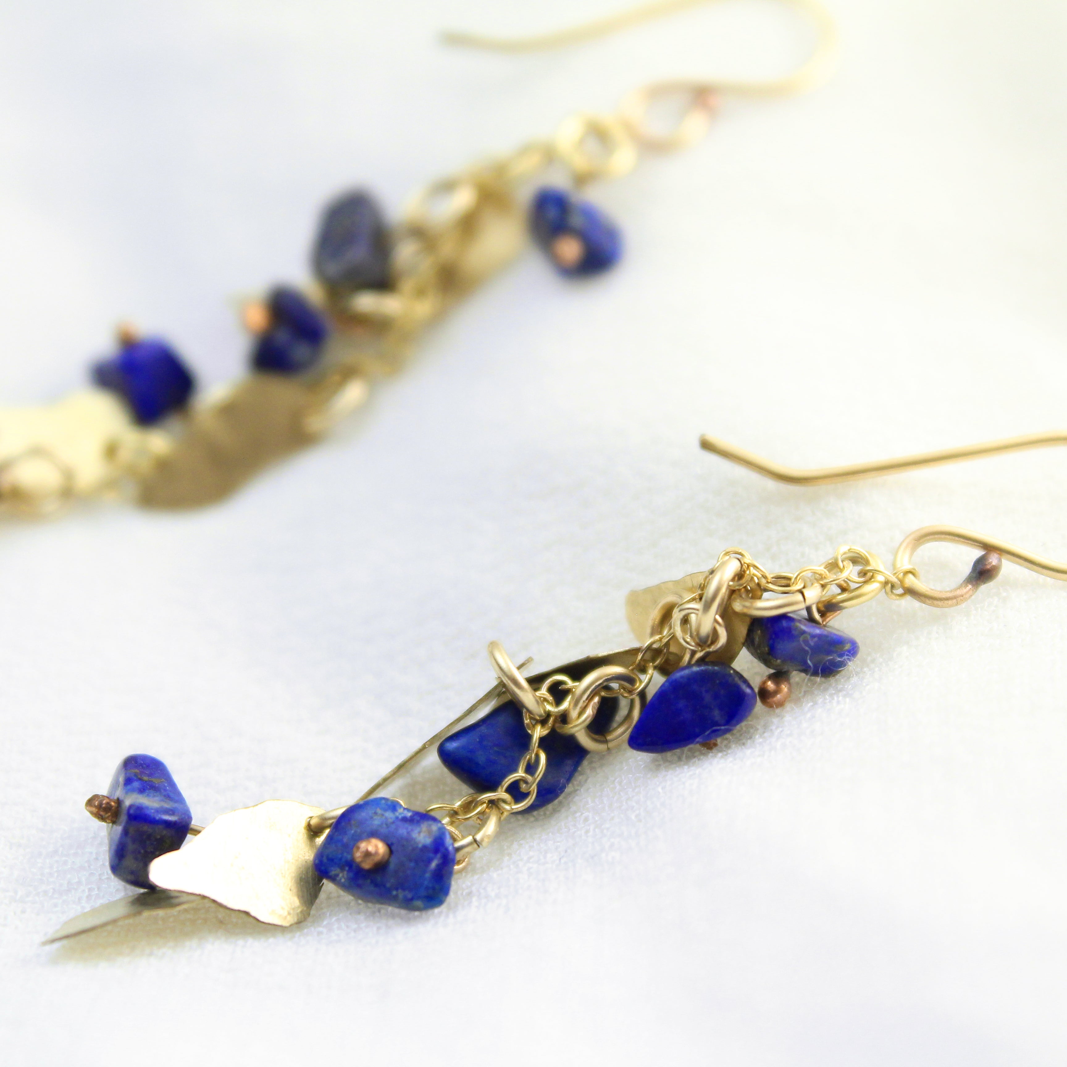 Golden Leaves - Gold-Filled Leaves & Lapis Lazuli Earrings