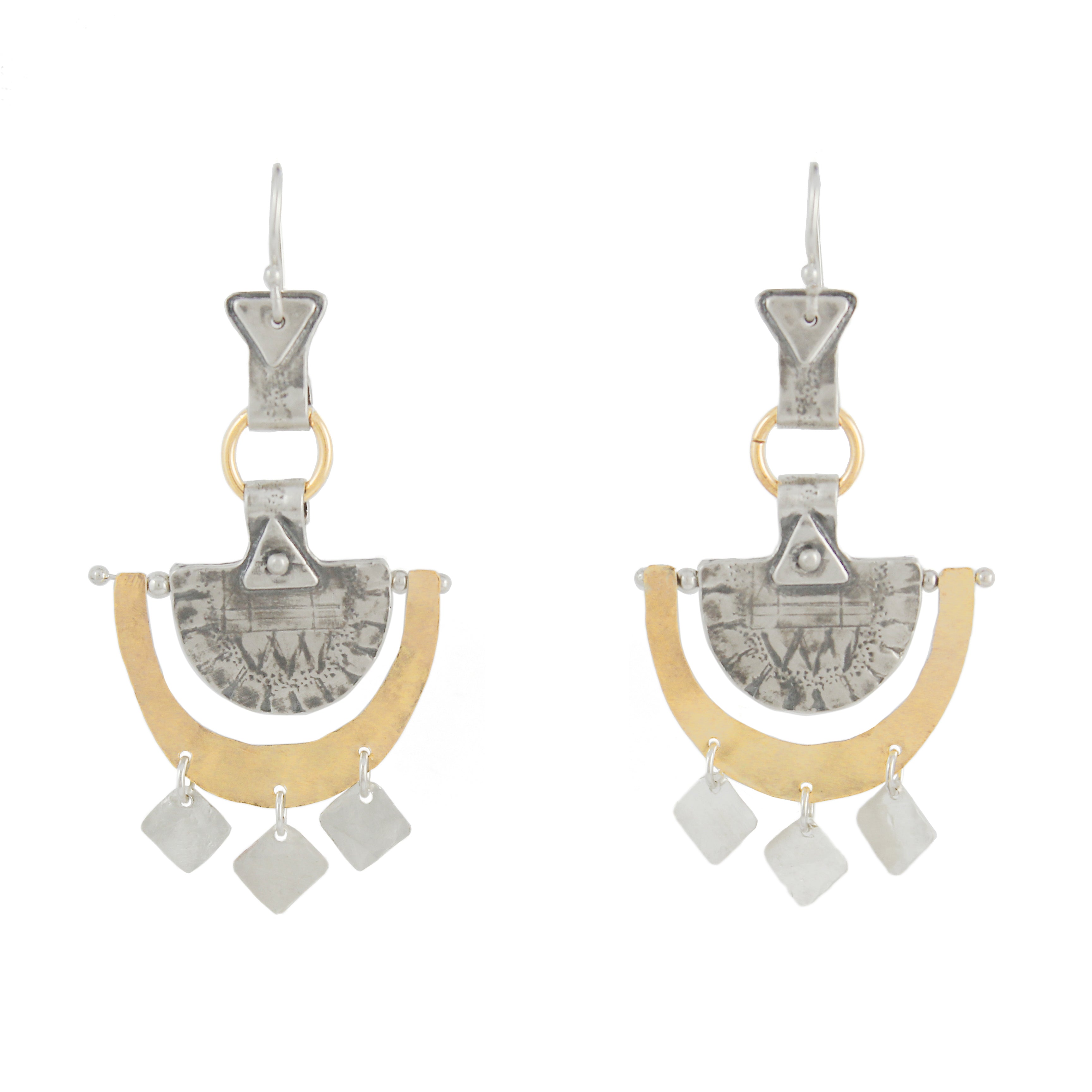 Western Moroccan Style Silver & Goldfield Large Earrings
