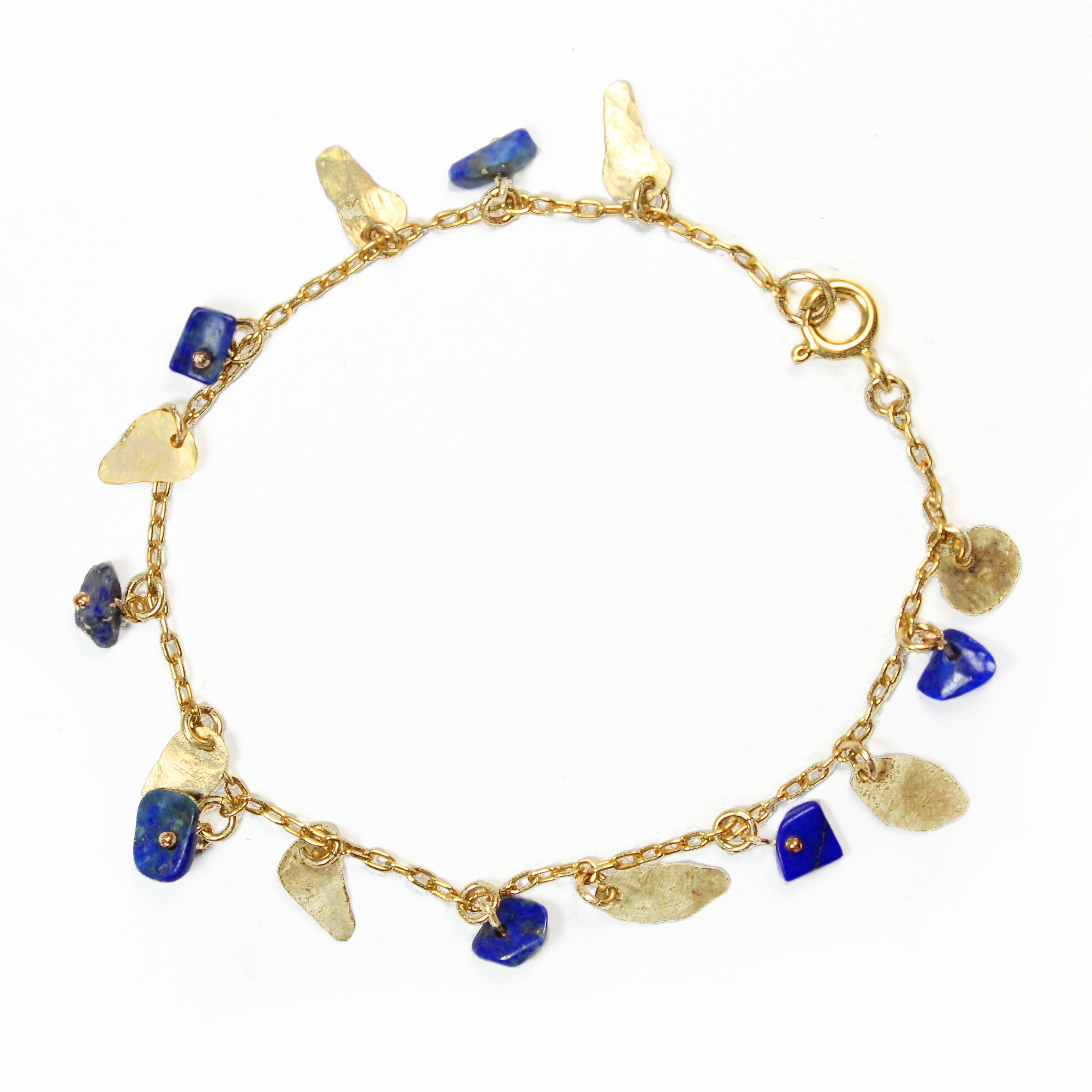 Gold filled Leaves & Lapis Lazuli Gemstones Elegant Bracelet - Shulamit Kanter