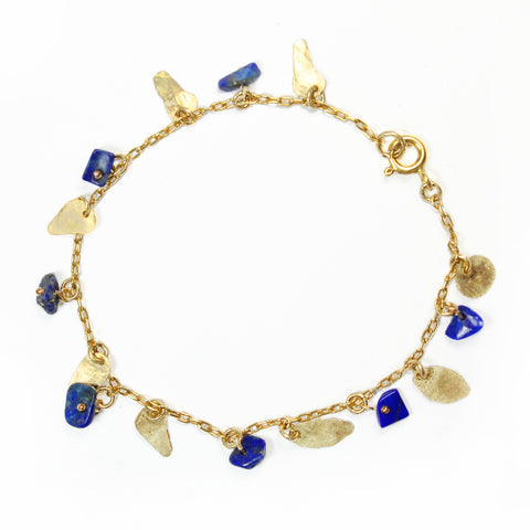 Golden Leaves - Gold-Filled Leaves & Lapis Lazuli Gemstones Bracelet
