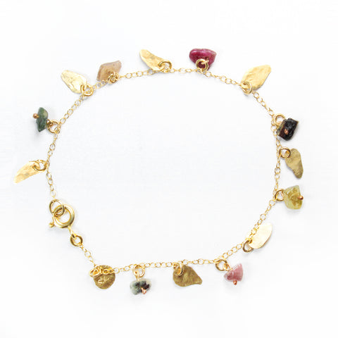 Golden Leaves - Gold-Filled Leaves & Tourmaline Gemstone Bracelet