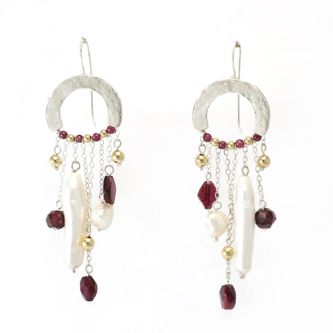 Crescent Moon - Sterling Silver, Gold-Filled, Freshwater Pearls & Amethyst Earrings