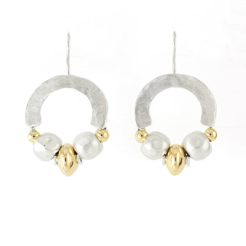 Crescent Moon - Sterling Silver, Gold-Filled & Freshwater Pearl Earrings