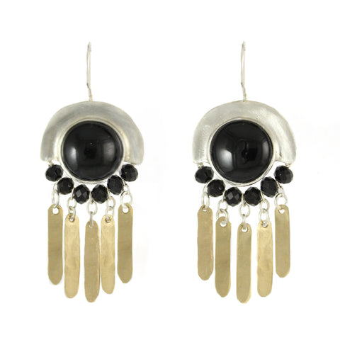 Crescent Moon - Sterling Silver, Gold-Filled, & Onyx Earrings