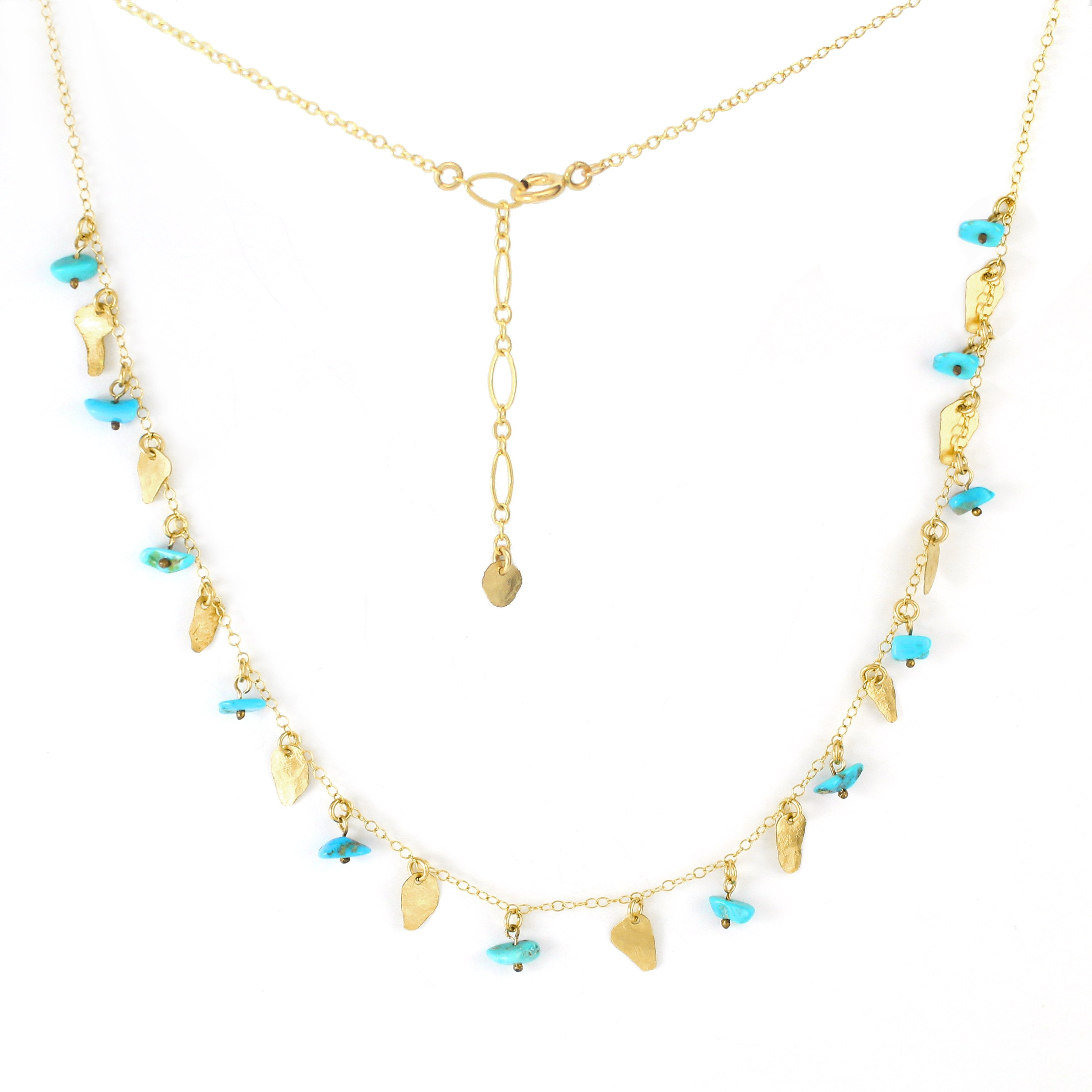 Gold filled Leaves & Turquoise Gemstones Elegant Necklace - Shulamit Kanter