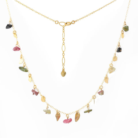 Golden Leaves - Gold-Filled Leaves & Tourmaline Gemstone Necklace