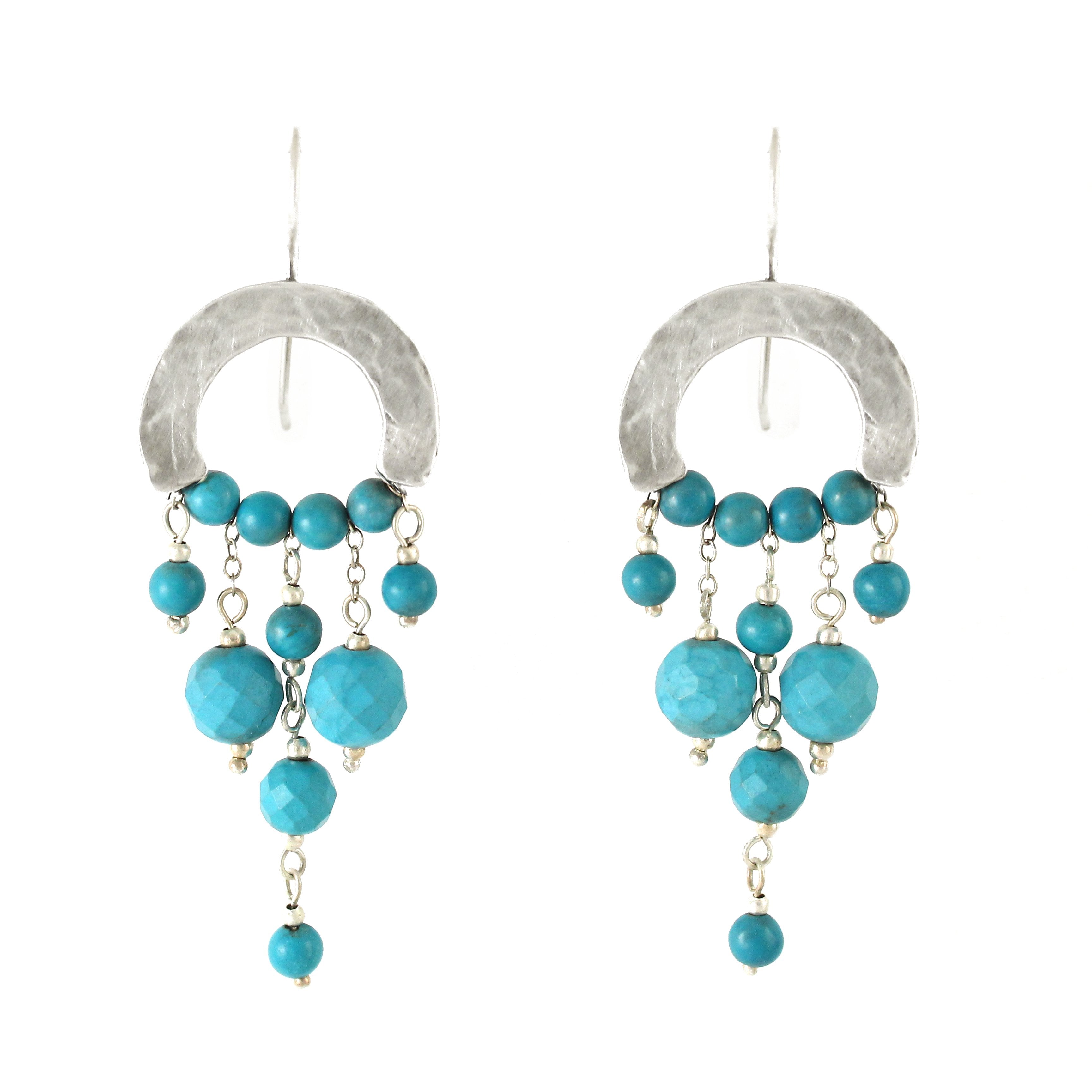 Elegant Bohemian Style Silver & Turquoise Gemstones Large Earrings - Shulamit Kanter
