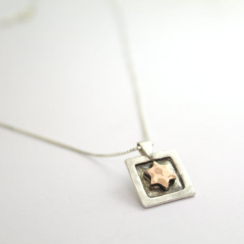 Star of David - Silver & Red Gold Necklace