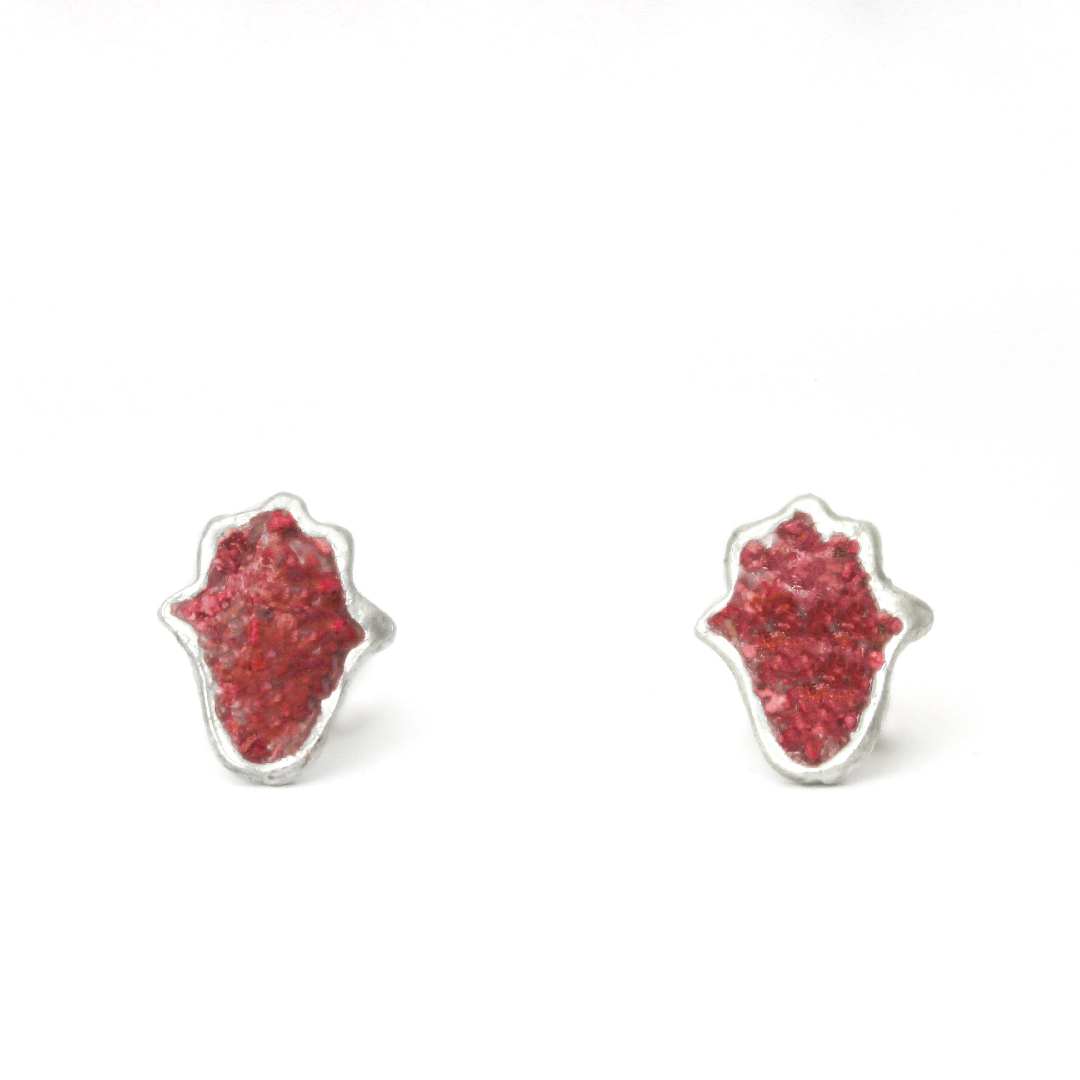 Red Hamsa Silver & Stones Pierce Earrings - Shulamit Kanter