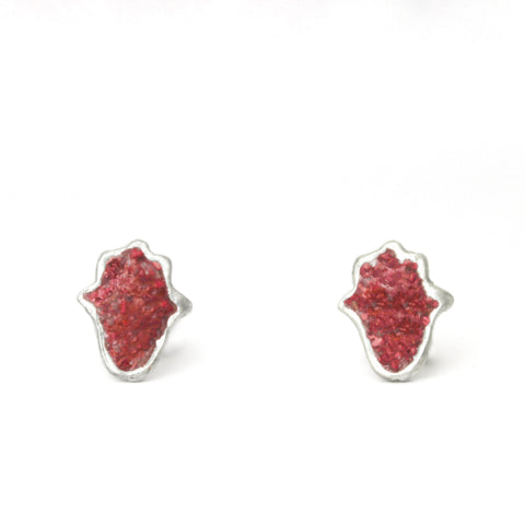Red Hamsa Silver & Stones Earrings