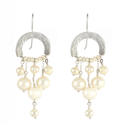 Crescent Moon - Sterling Silver & Freshwater Pearl Earrings