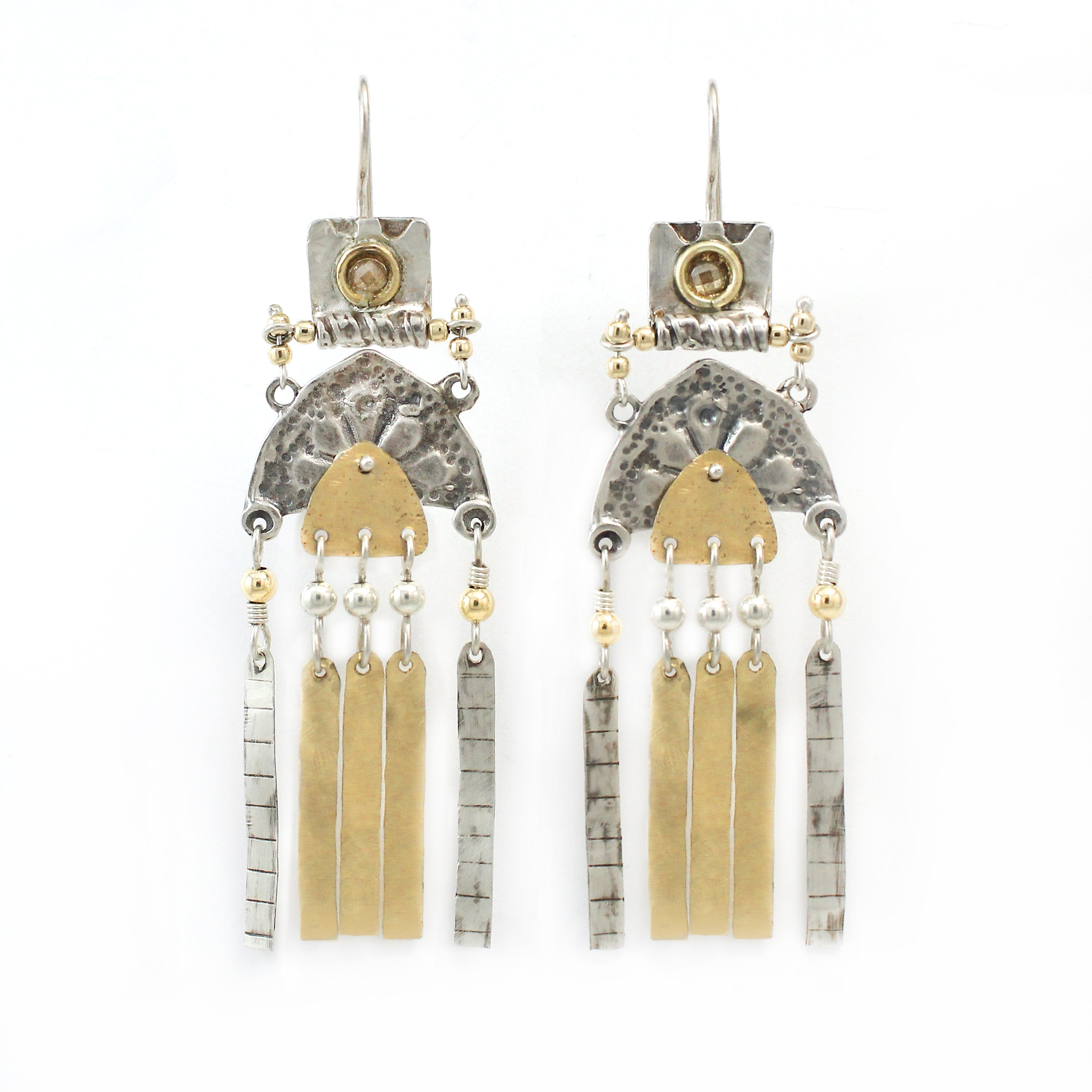 Silver & Gold filled & Zircon Gemstone Earrings - Shulamit Kanter