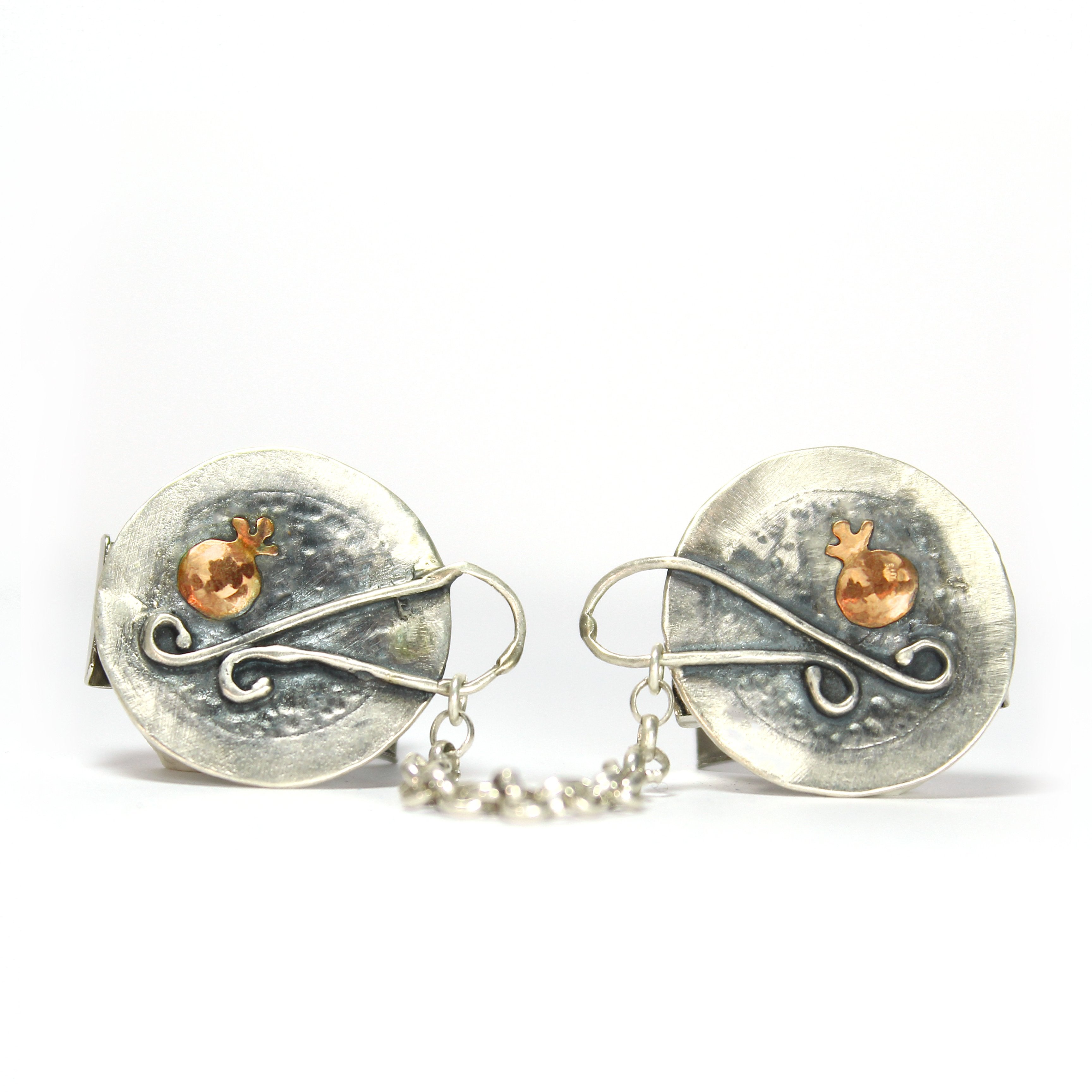 Pomegranate- Silver & Gold Tallit Clips - Shulamit Kanter Official Store