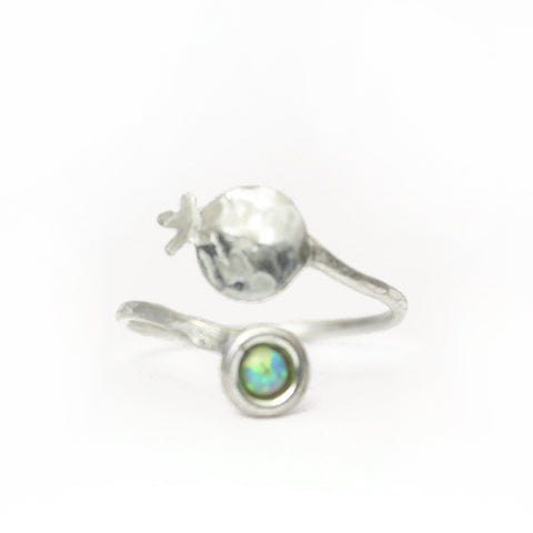 Pomegranate Silver Ring with Colorful Gemstones
