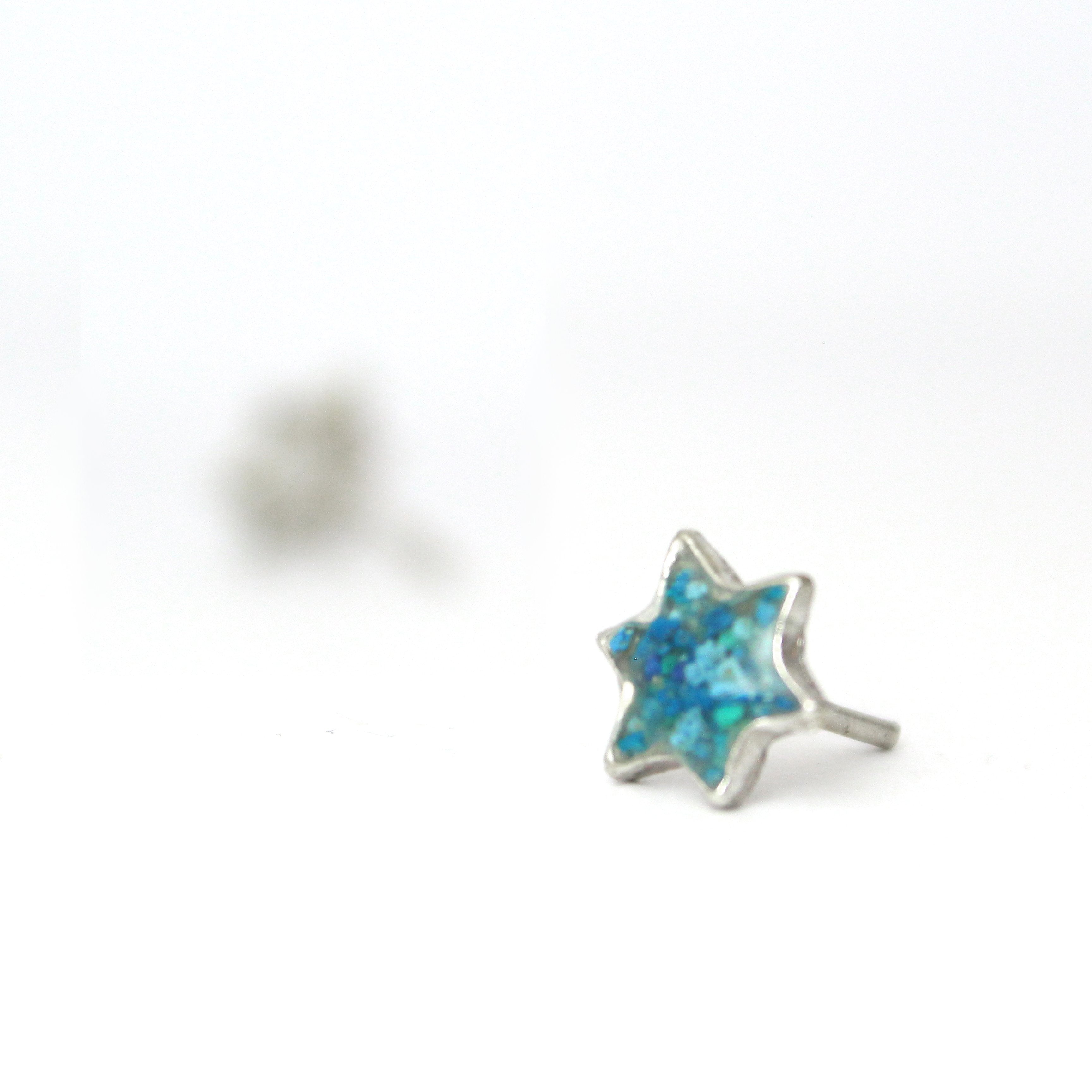 Turquoise Star Of David Silver & Stones Pierce Earrings - Shulamit Kanter