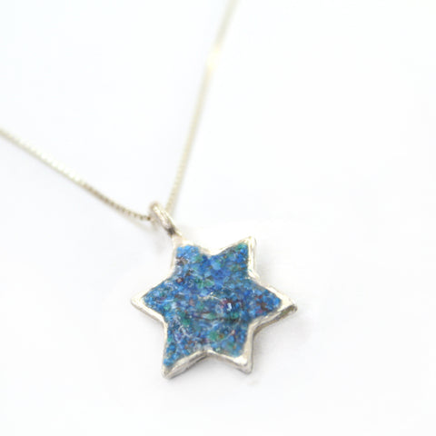 Blue Star of David Silver Necklace with stones