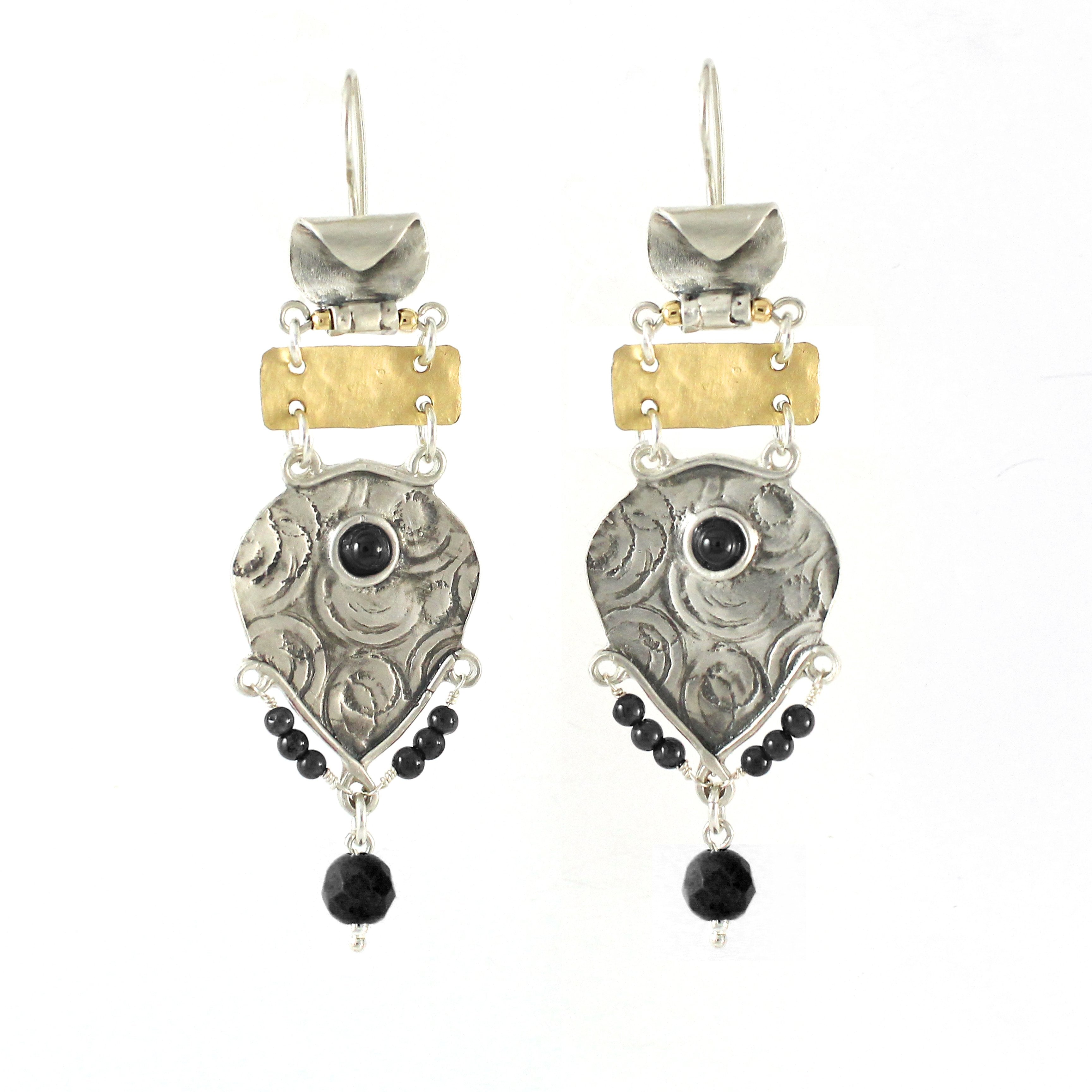 Silver & Gold filled & Onyx Earrings - Shulamit Kanter