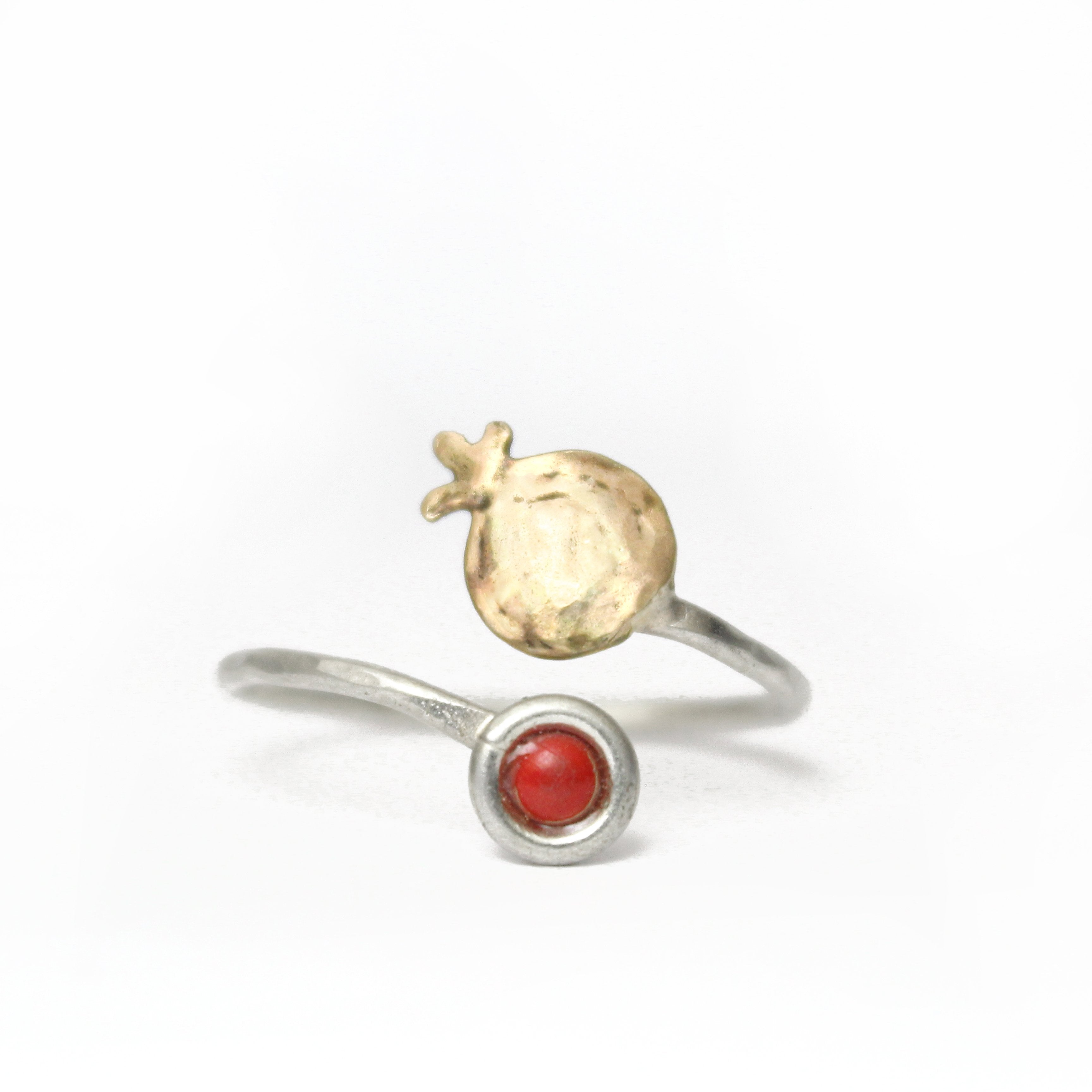 Pomegranate Silver & Gold Ring with Gemstone - Shulamit Kanter