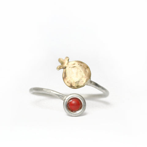 Pomegranate Silver & Red Gold Ring with  Colorful Gemstones