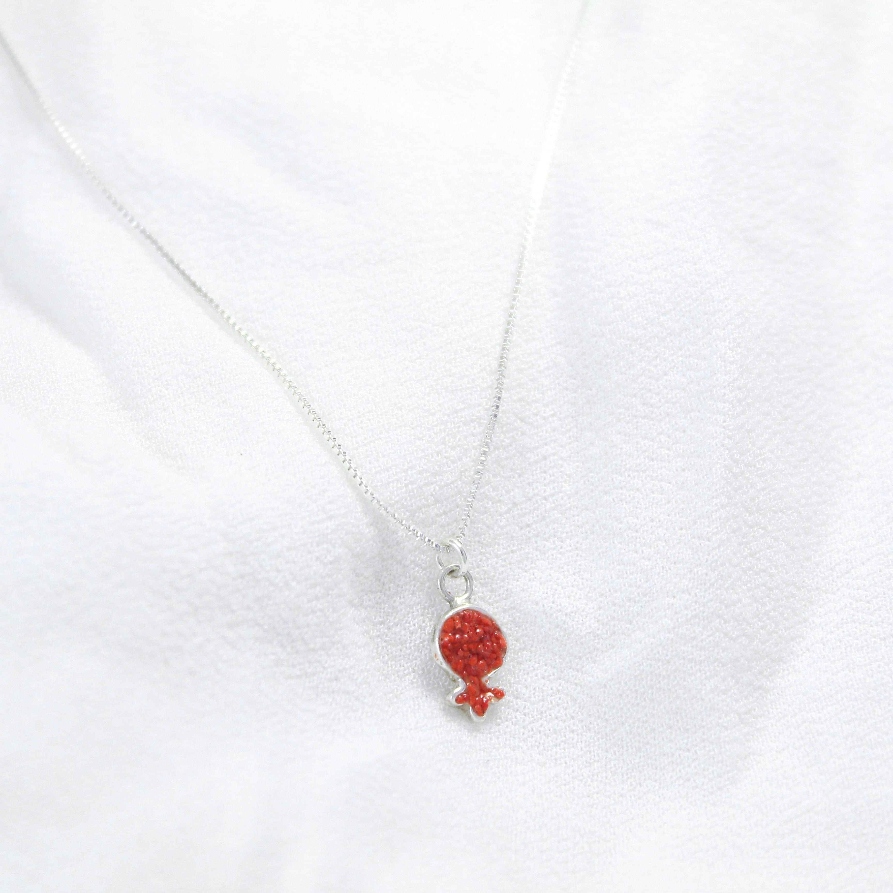Small Red Pomegranate Necklace with stones - Shulamit Kanter