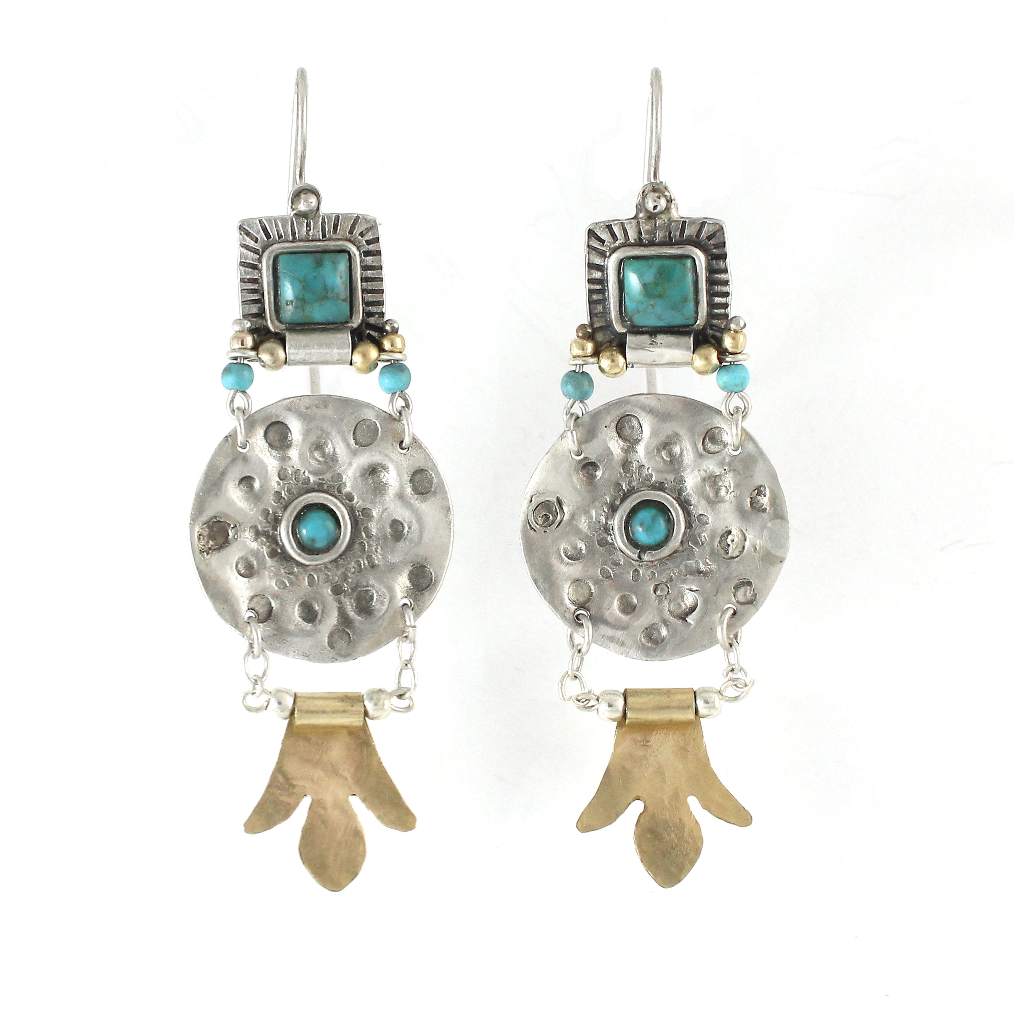 Silver & Gold filled & Turquoise Gemstone Earrings - Shulamit Kanter