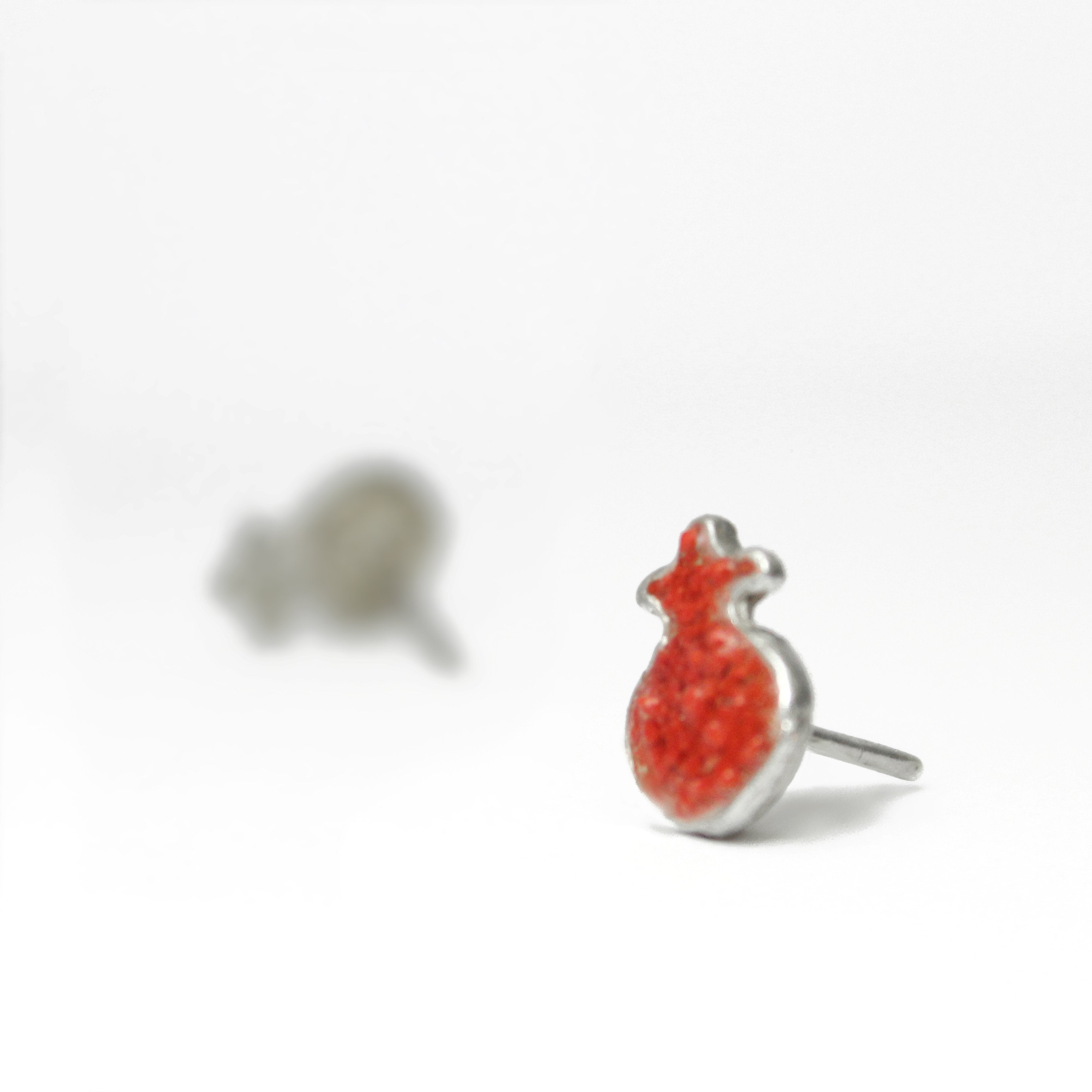 Red Pomegrant Silver & Stones Pierce Earrings - Shulamit Kanter