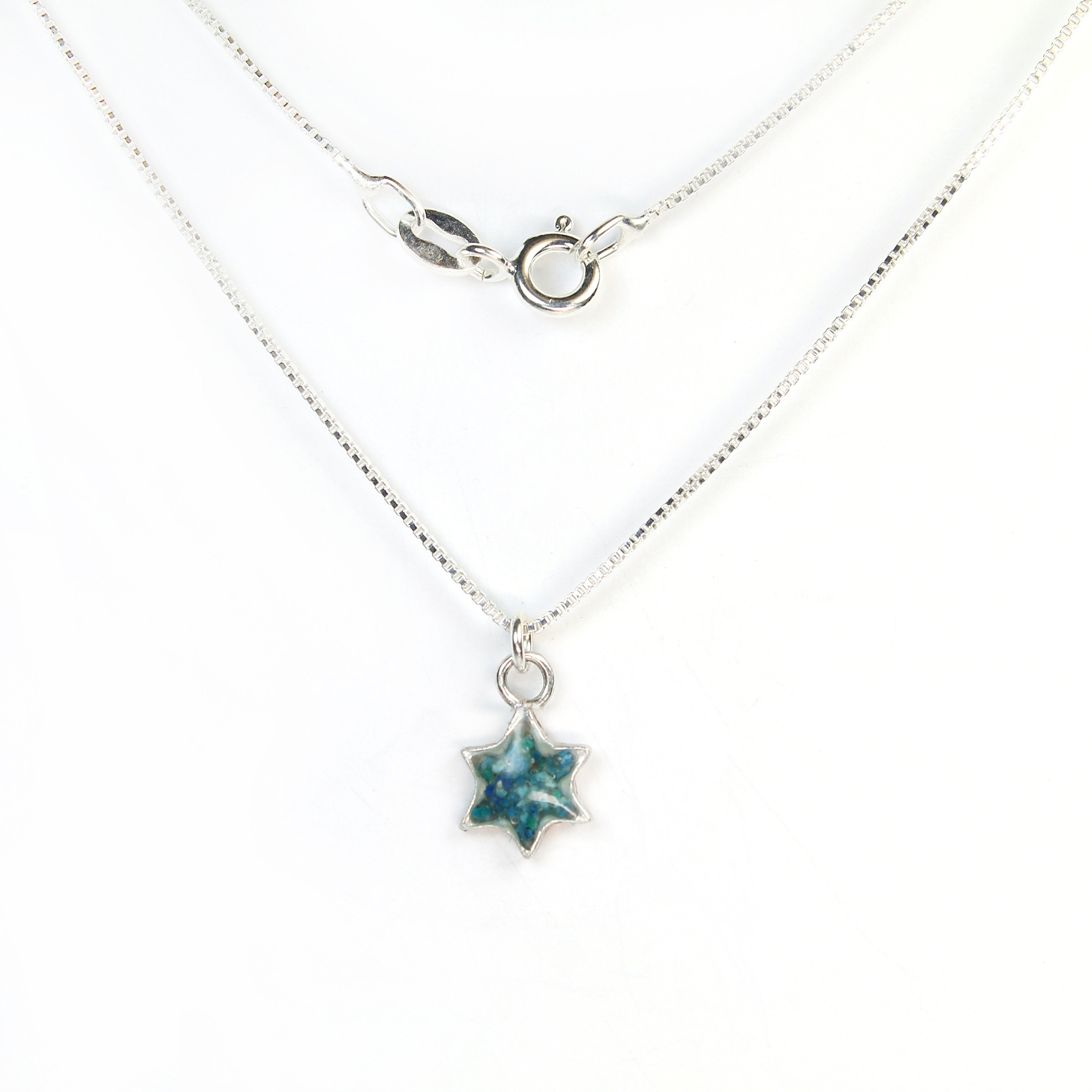 Small Blue Star of David Necklace with stones - Shulamit Kanter