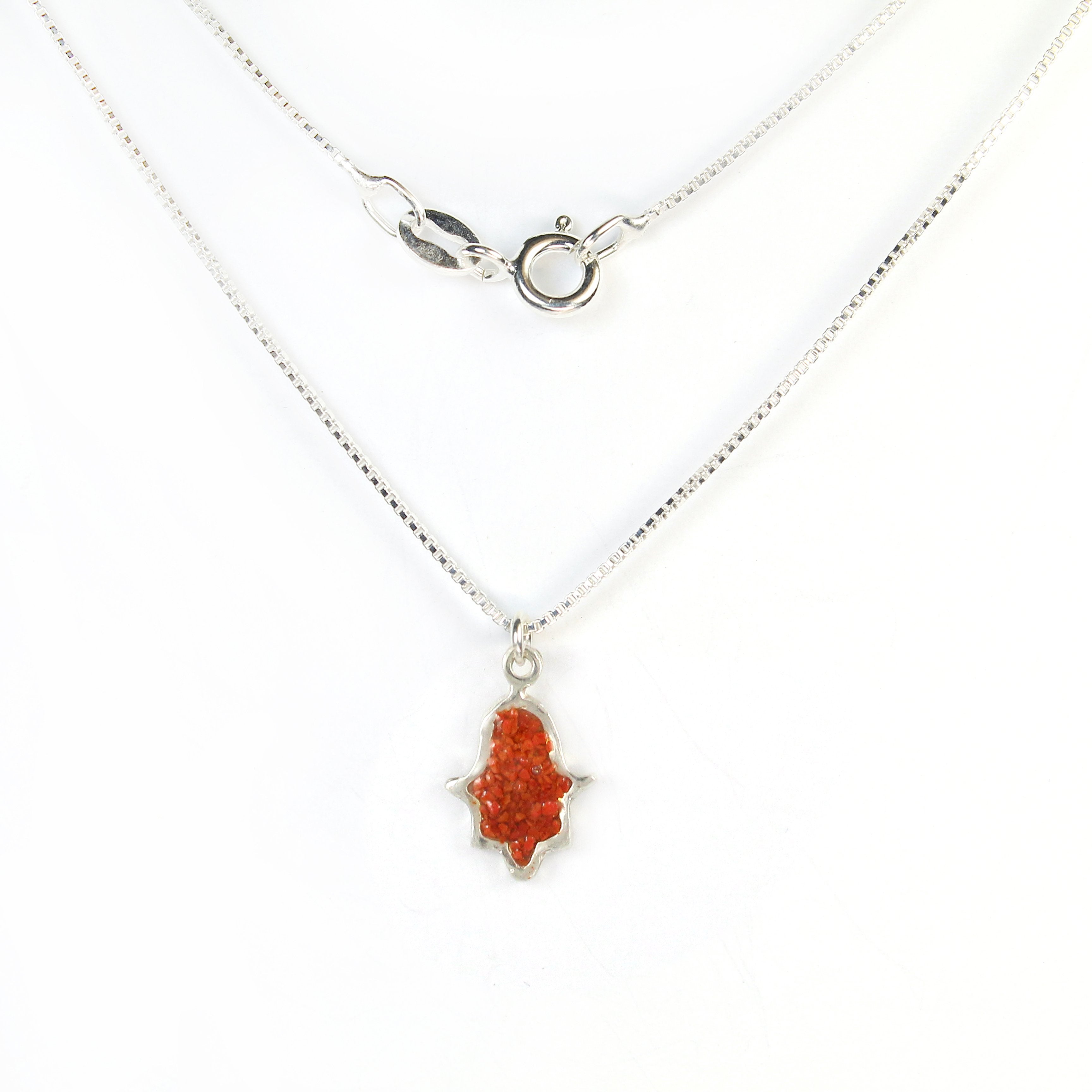 Small Red Hamsa Necklace with stones - Shulamit Kanter