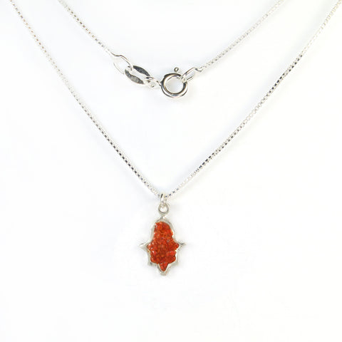 Small Red Hamsa Necklace with stones