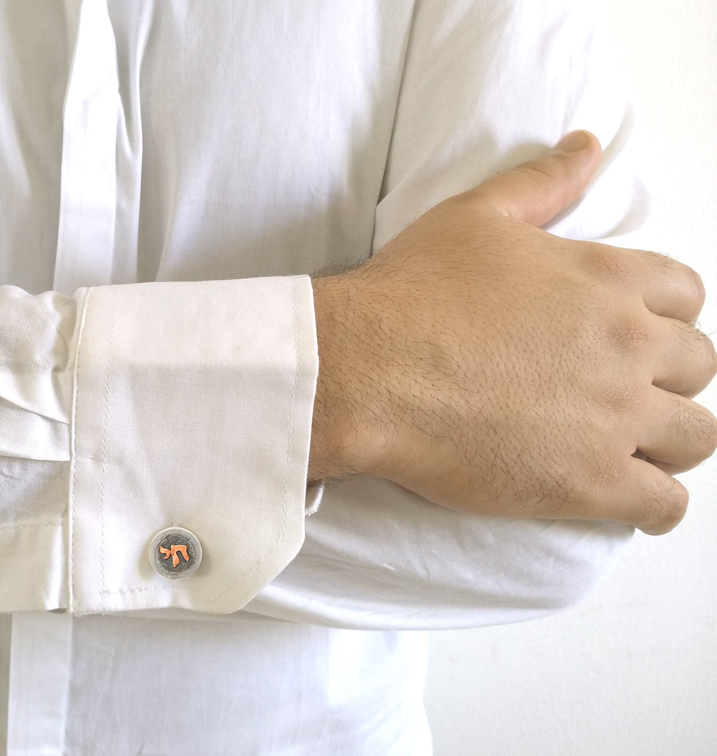 Silver & Red Gold Chai Cufflinks - Shulamit Kanter Official Store